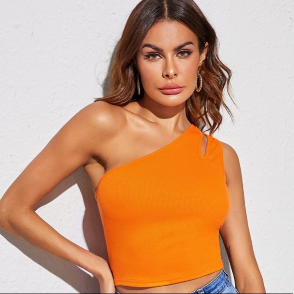 Orange Asymmetrical One-Shoulder Crop Top